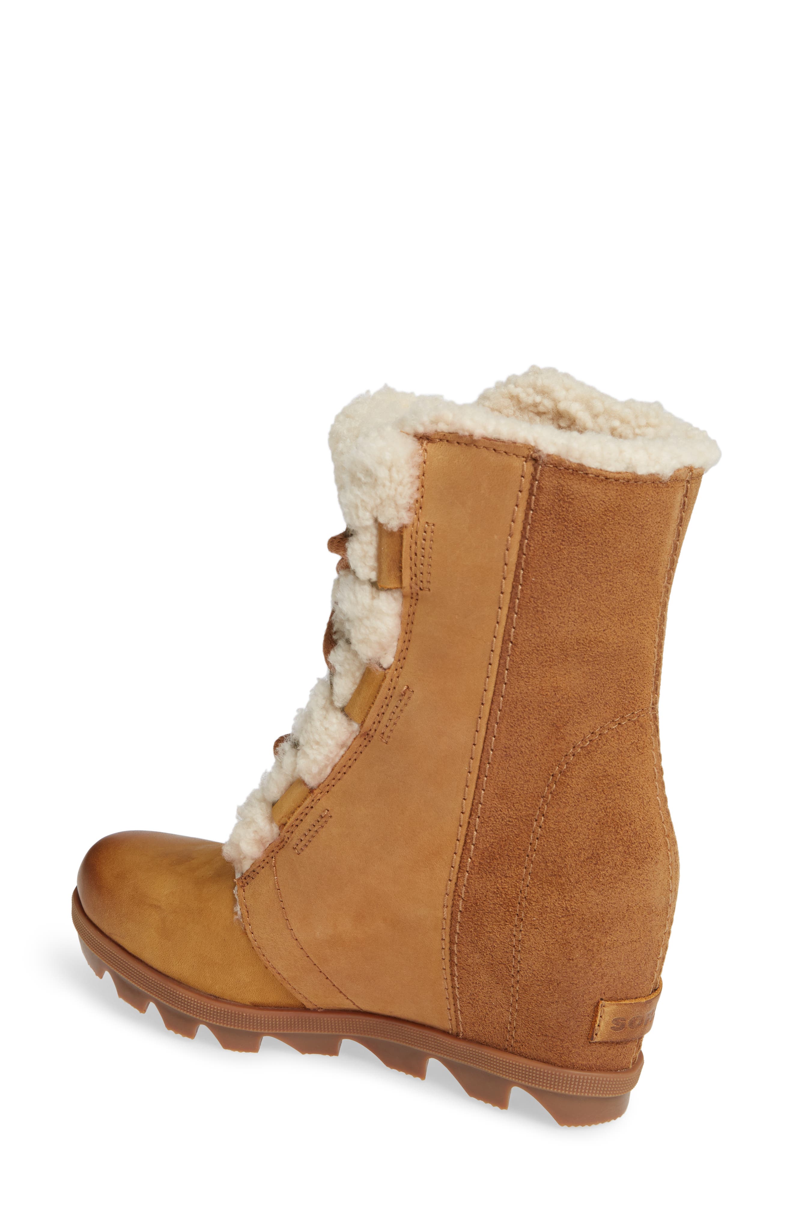 Joan of Arctic Wedge II Genuine Shearling Bootie, Alternate, color, CAMEL BROWN