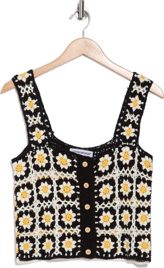 Floral Patch Crochet Button Front Tank