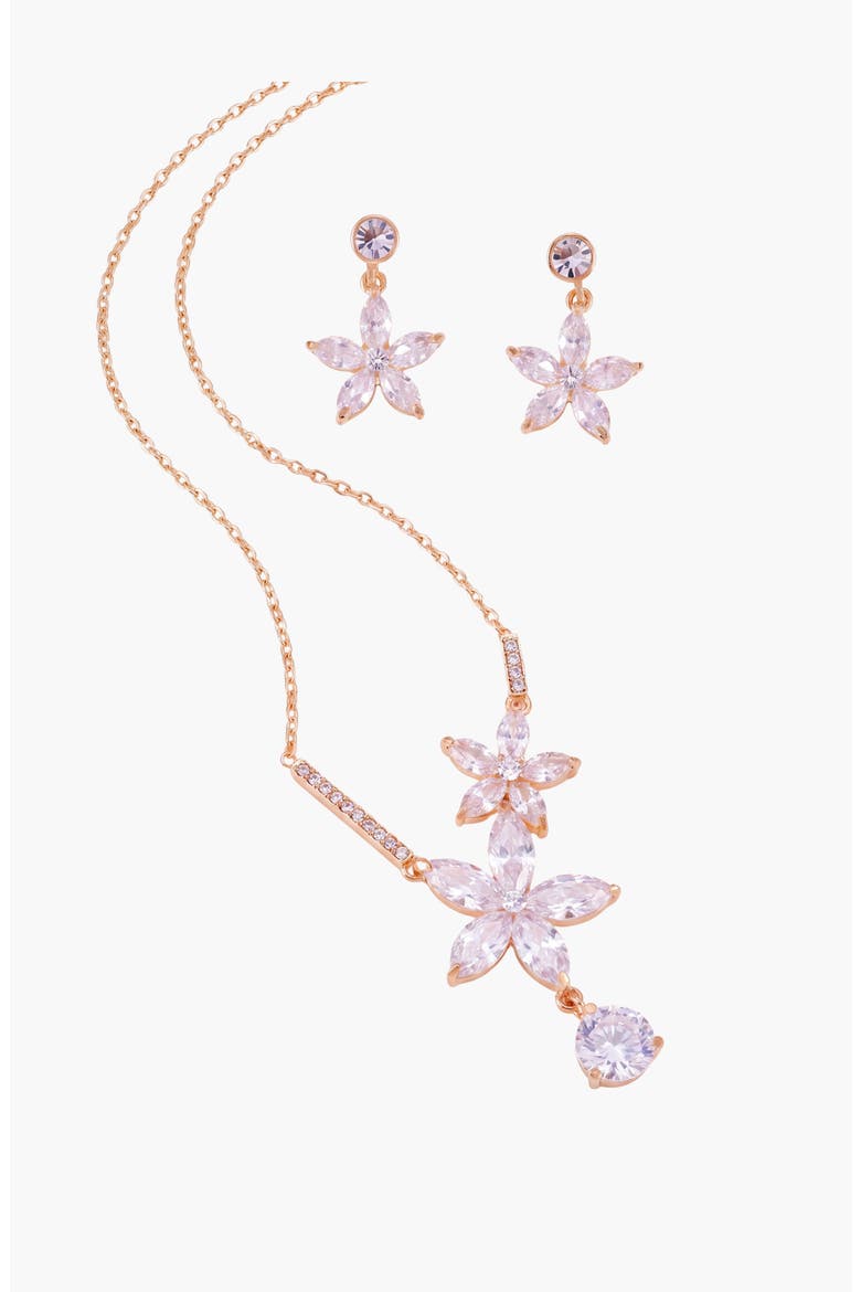 Flower Crystal Necklace & Earrings Set, Alternate, color, Gold