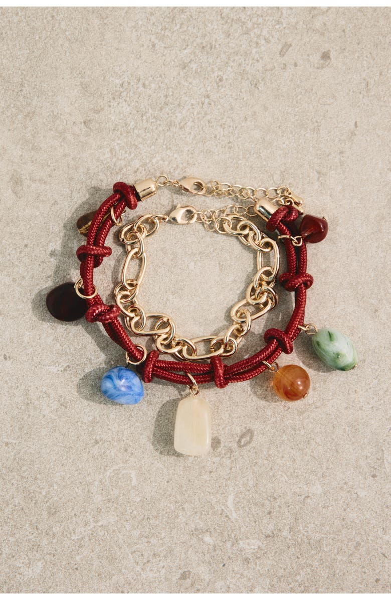 H&M 2-pack Bracelets, Alternate, color, Gold-Colored/Red