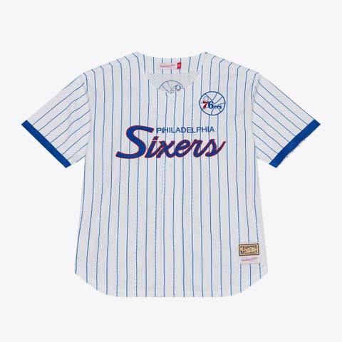 Men's Mitchell & Ness White Philadelphia 76ers Head Coach Pinstripe Mesh Full-Button Baseball Jersey