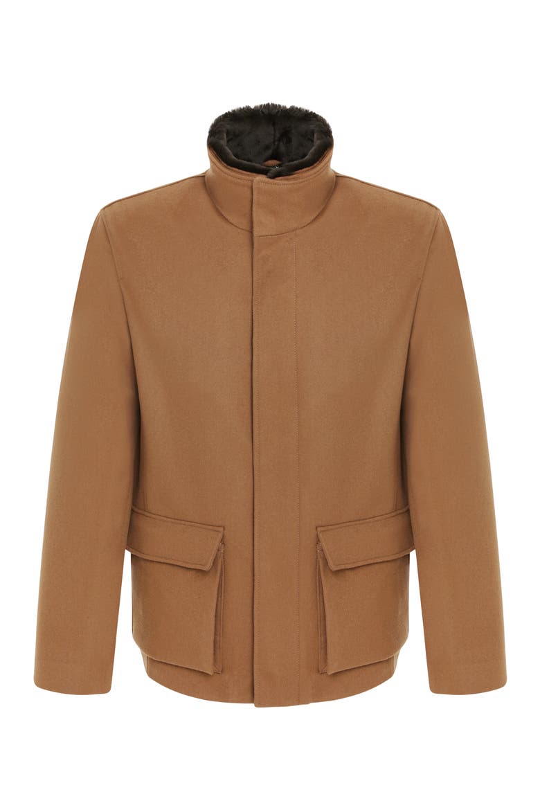 Men's Wool Jacket with Detachable Genuine Shearling Collar, Alternate, color, Whiskey/Dark Brown