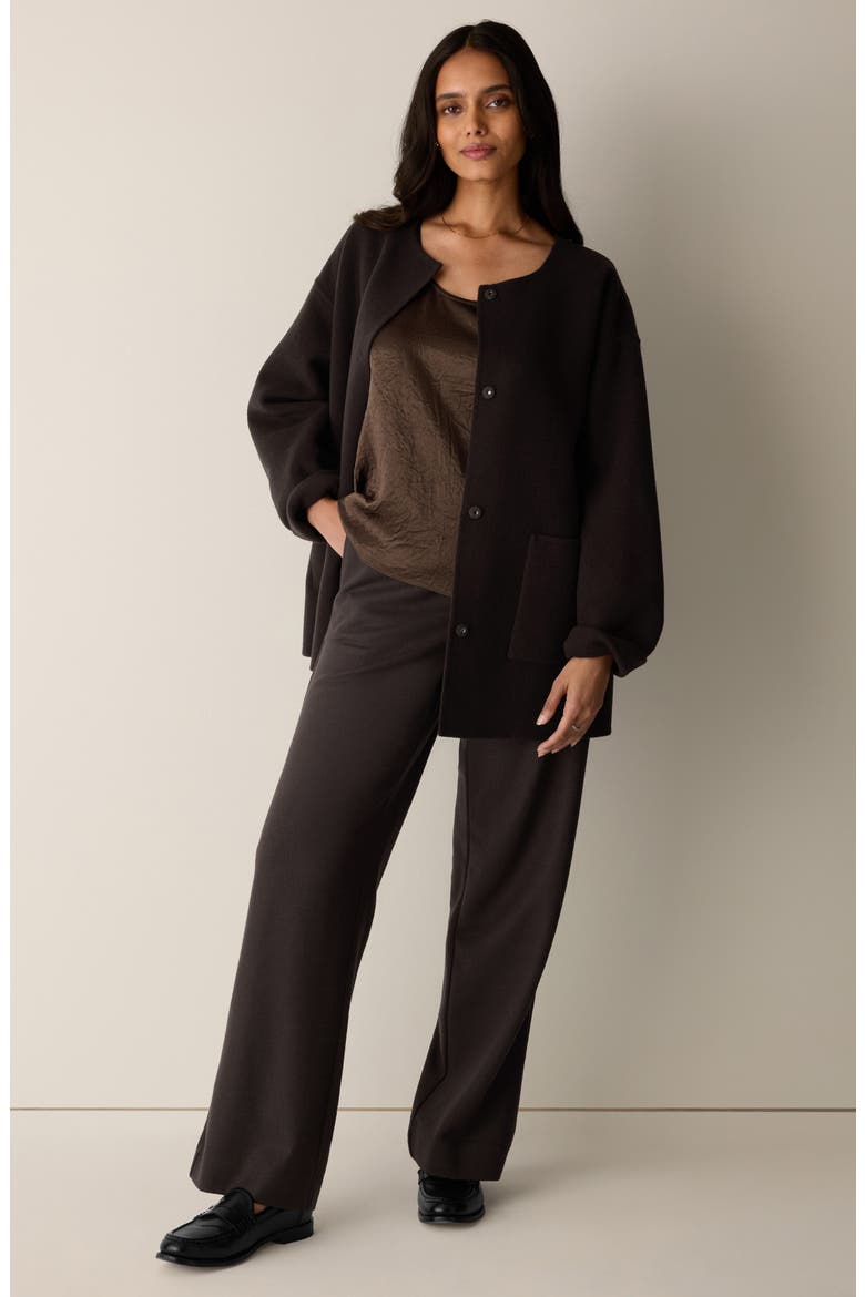 Round Neck Wool Short Coat, Alternate, color, COFFEE