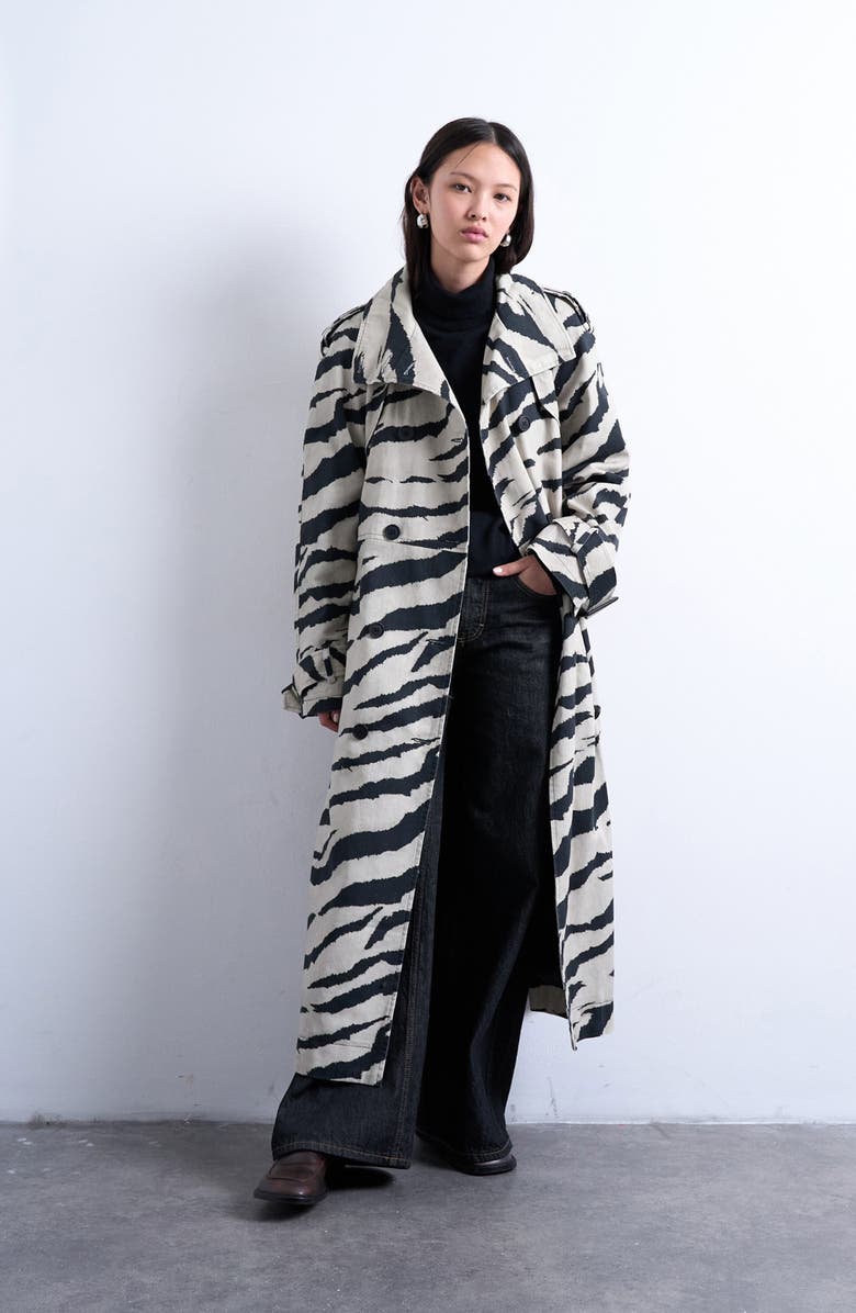 Topshop Stand Collar Trench Coat, Main, color, Black