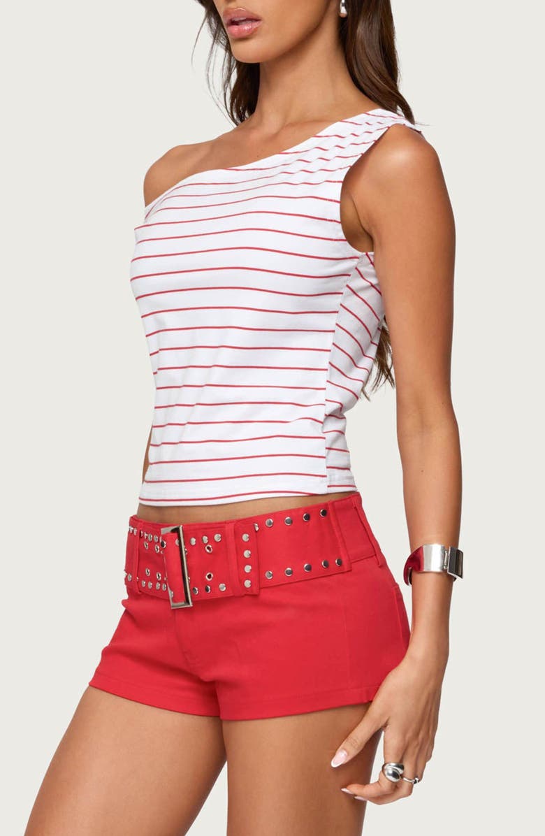 EDIKTED Keryn Stripe Asymmetric Top, Alternate, color, Red-And-White