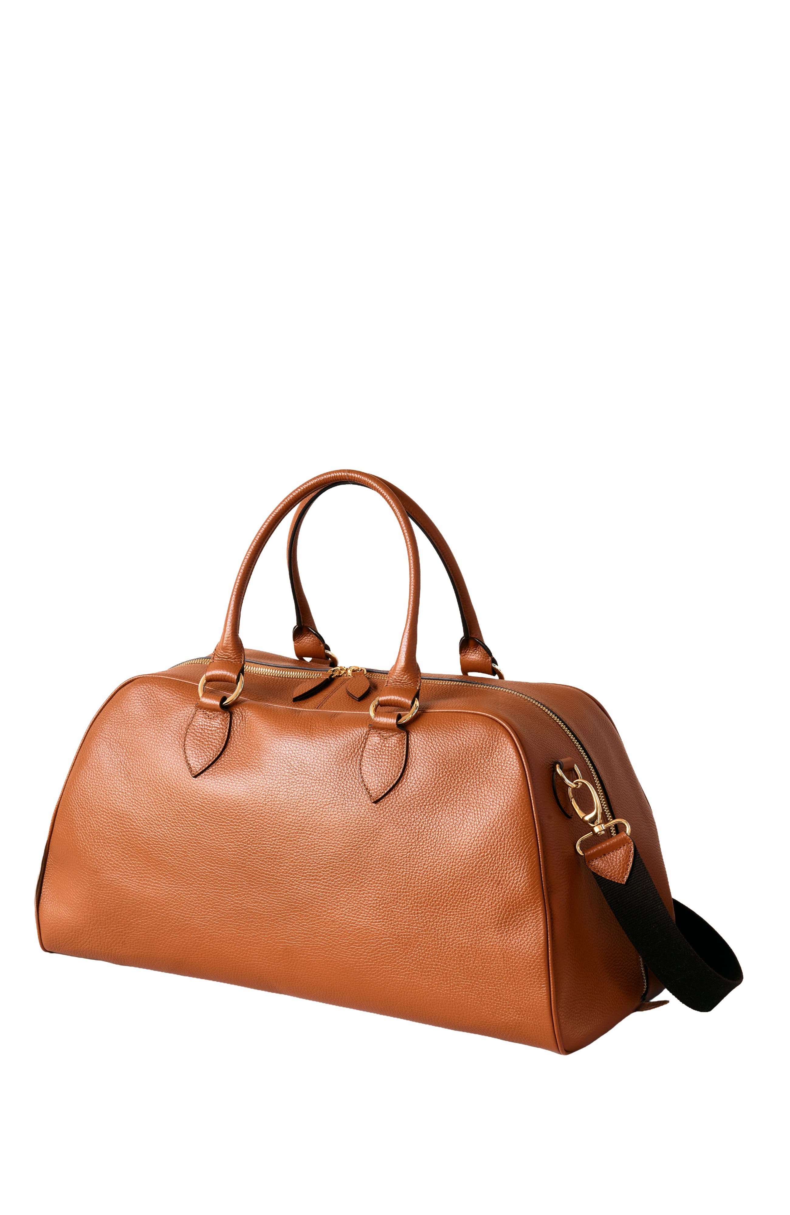 La Via Italian Leather Weekender Bag, Alternate, color, Cognac