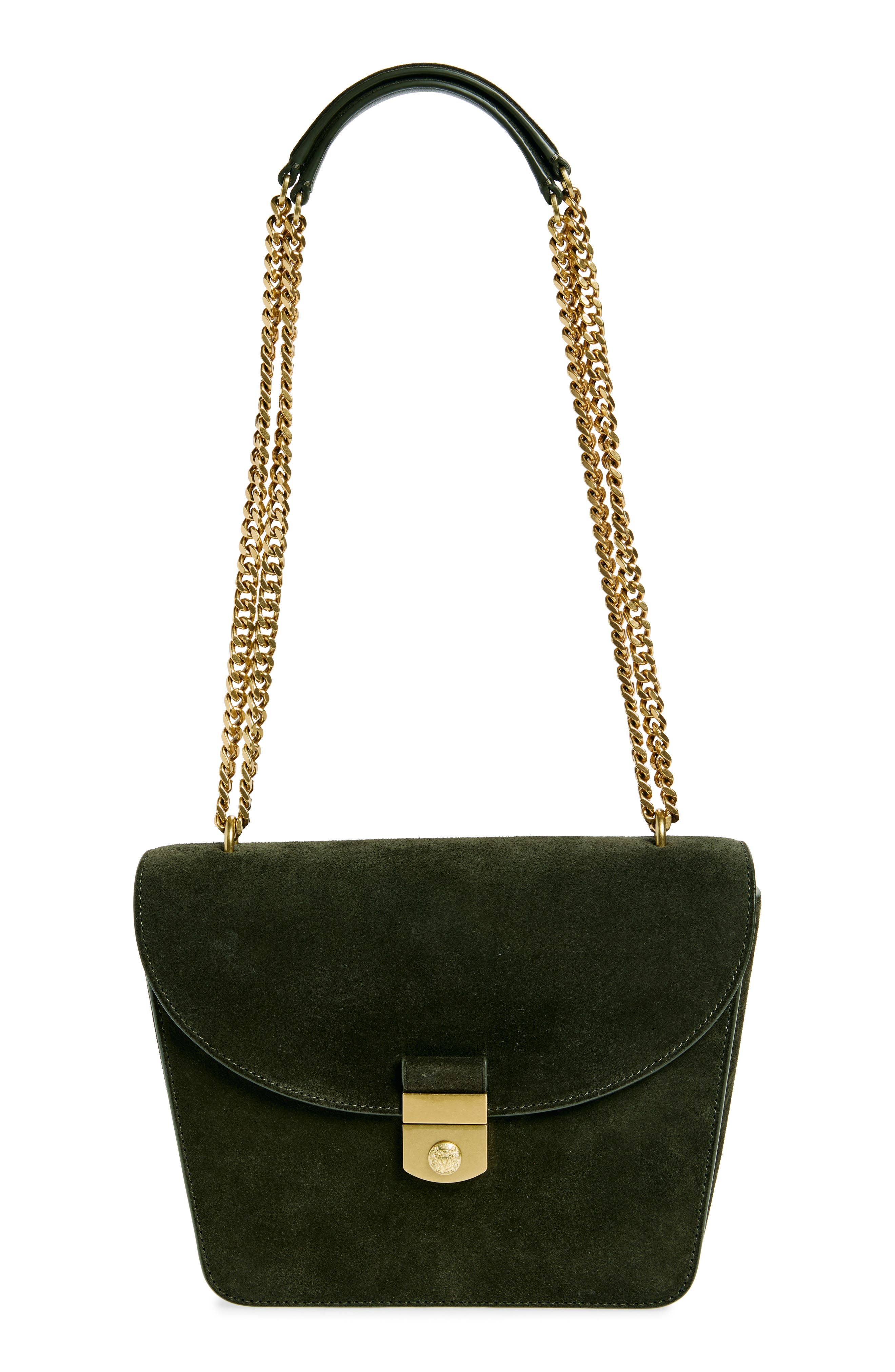 Veronica Beard Double Link Flap Suede Shoulder Bag, Main, color, Pine