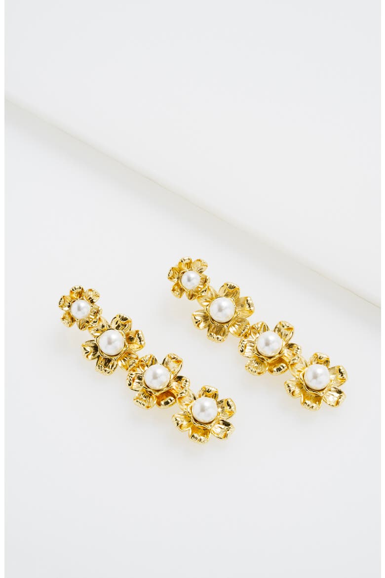 Darlena Daisy Faux Pearl Linear Drop Earrings, Alternate, color, GOLD TONE / PEARL