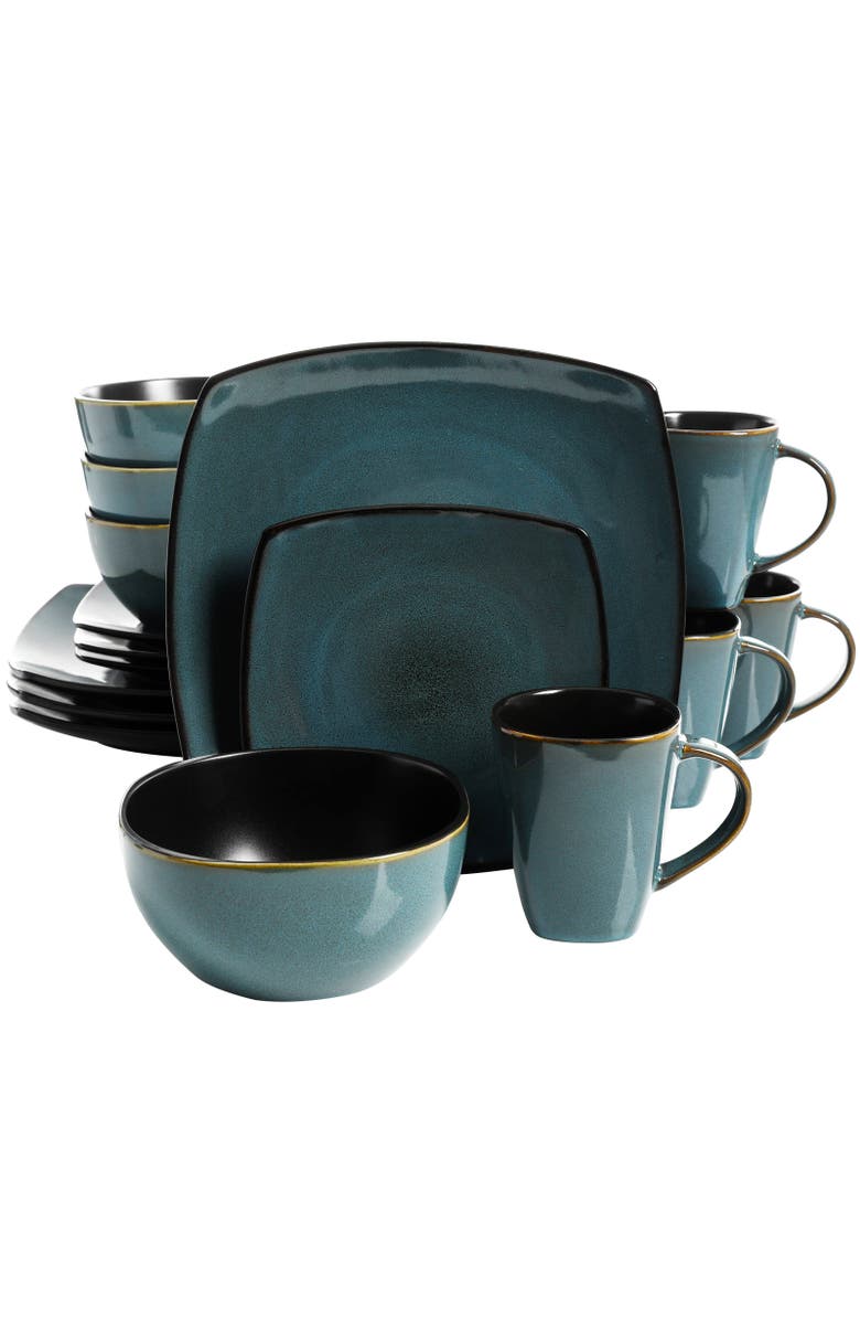 Gibson 16-Piece Soft Square Dinnerware Set Green, Alternate, color, Blue