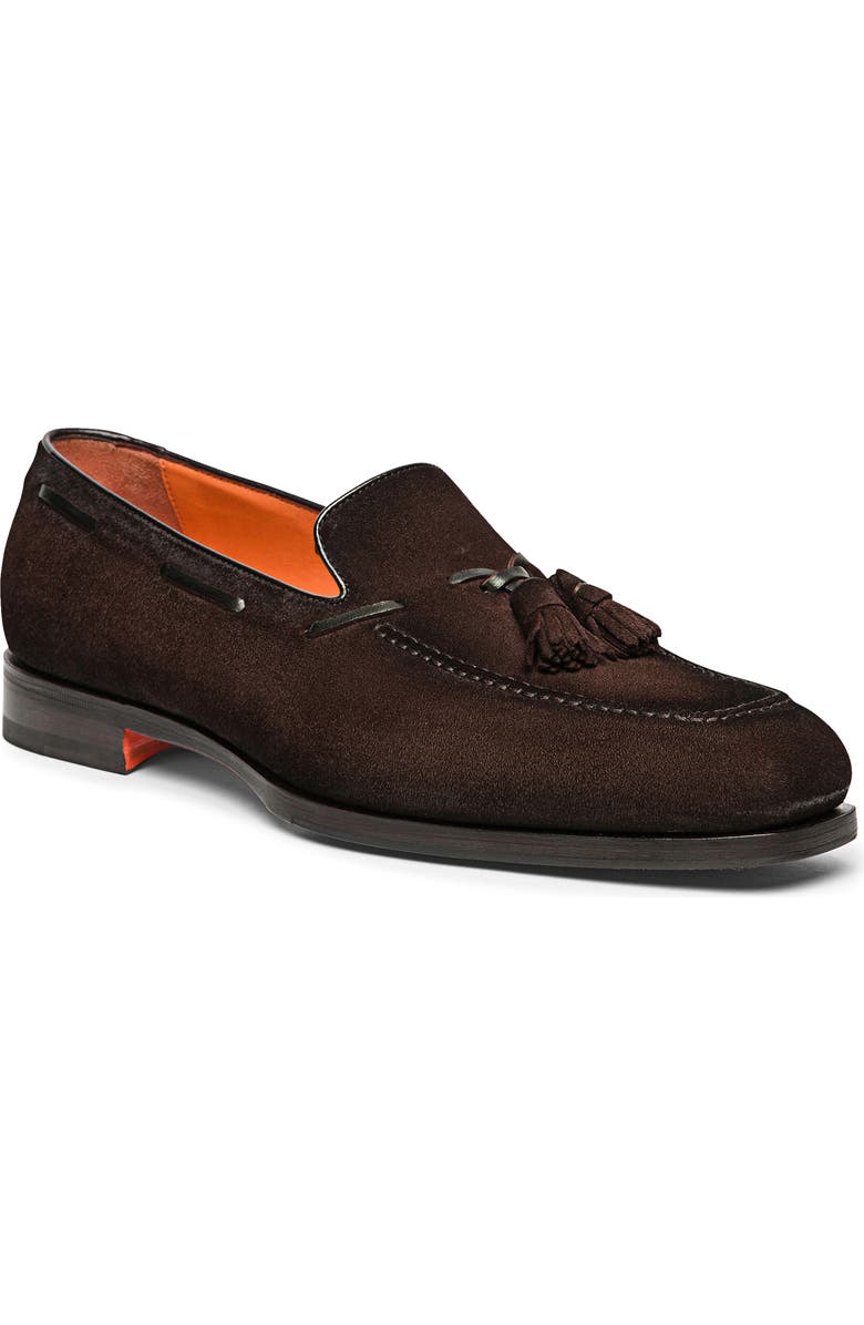 Santoni Brando Tassel Loafer, Main, color, Dark Brown