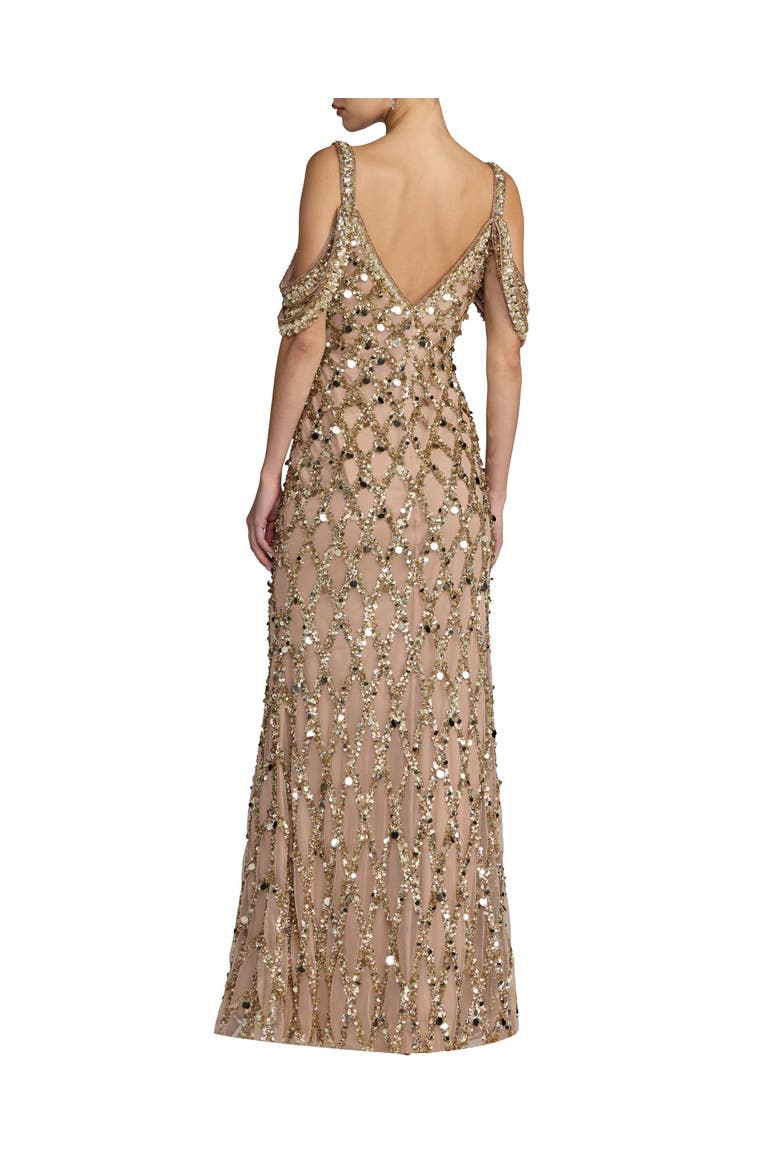 Sequin Embellished V-Neck Gown, Alternate, color, Gold