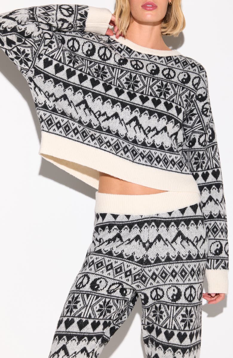 Spiritual Gangster Fair Isle Diamond Crewneck Sweater, Alternate, color, Winter White