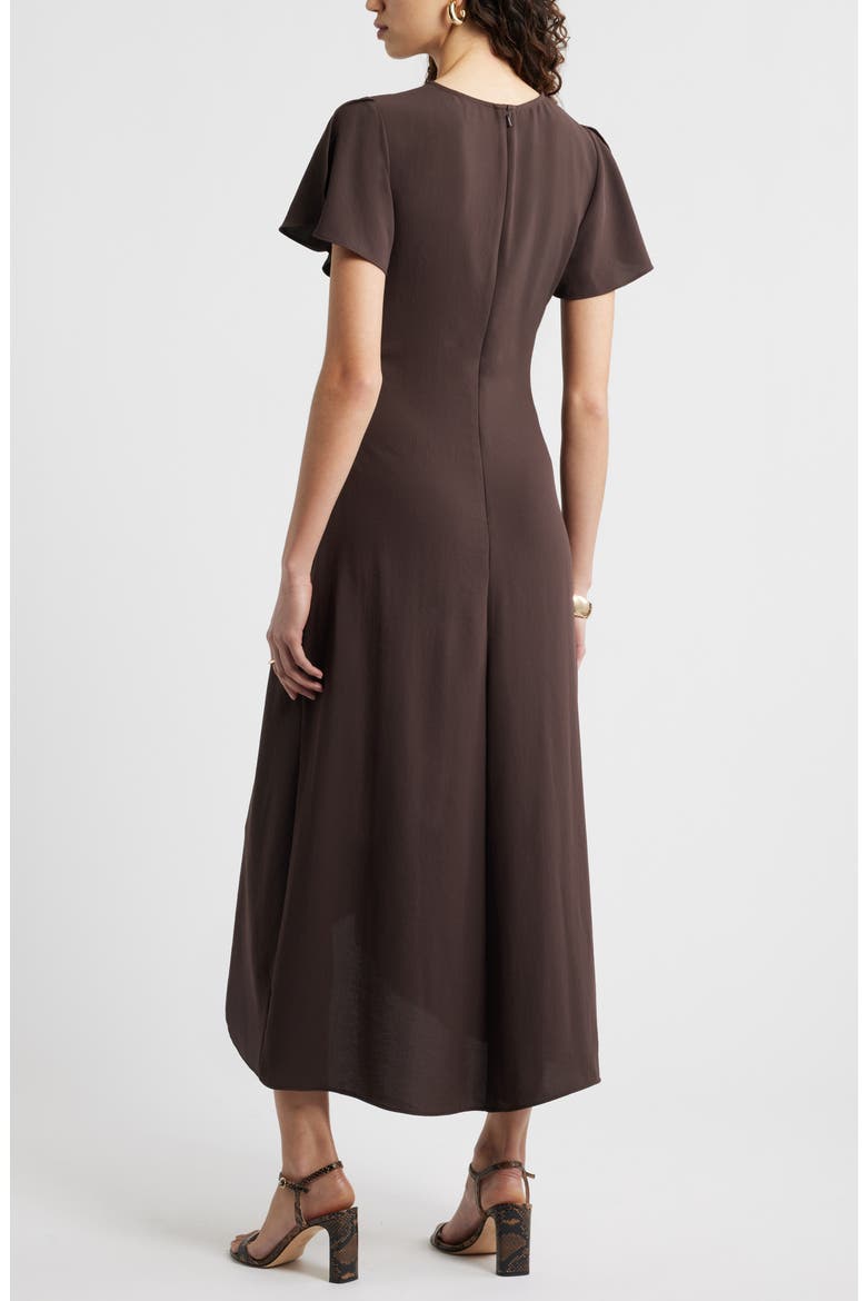 Split Sleeve Side Smocked Midi Dress, Alternate, color, BROWN COFFEE