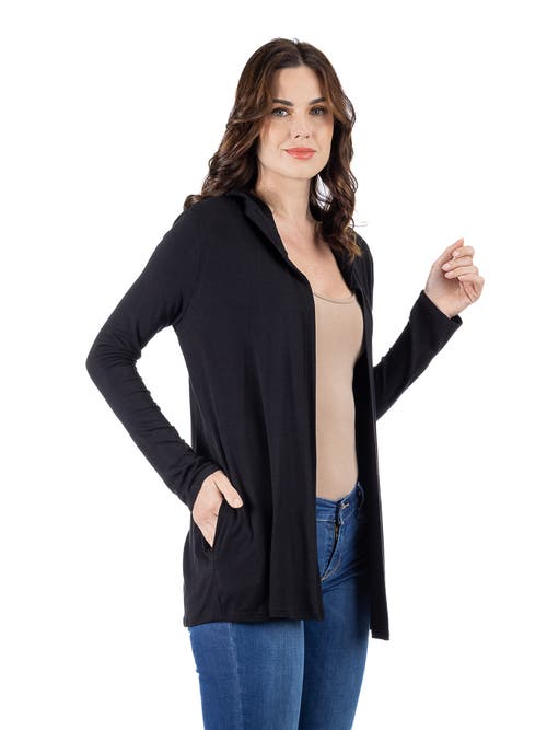 24seven Comfort Apparel Open Front Lightweight Hooded Cardigan In Black