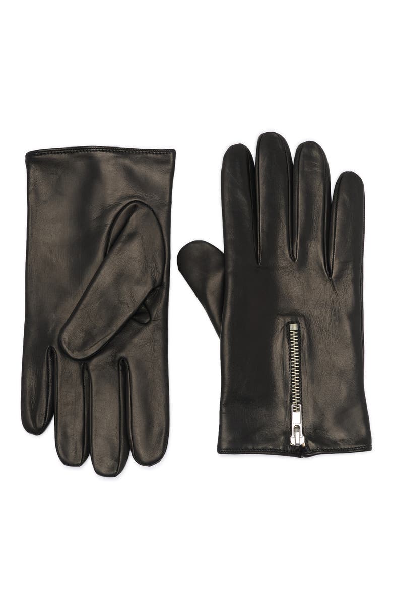 Faux Leather Cashmere Lined Gloves, Main, color, BLACK