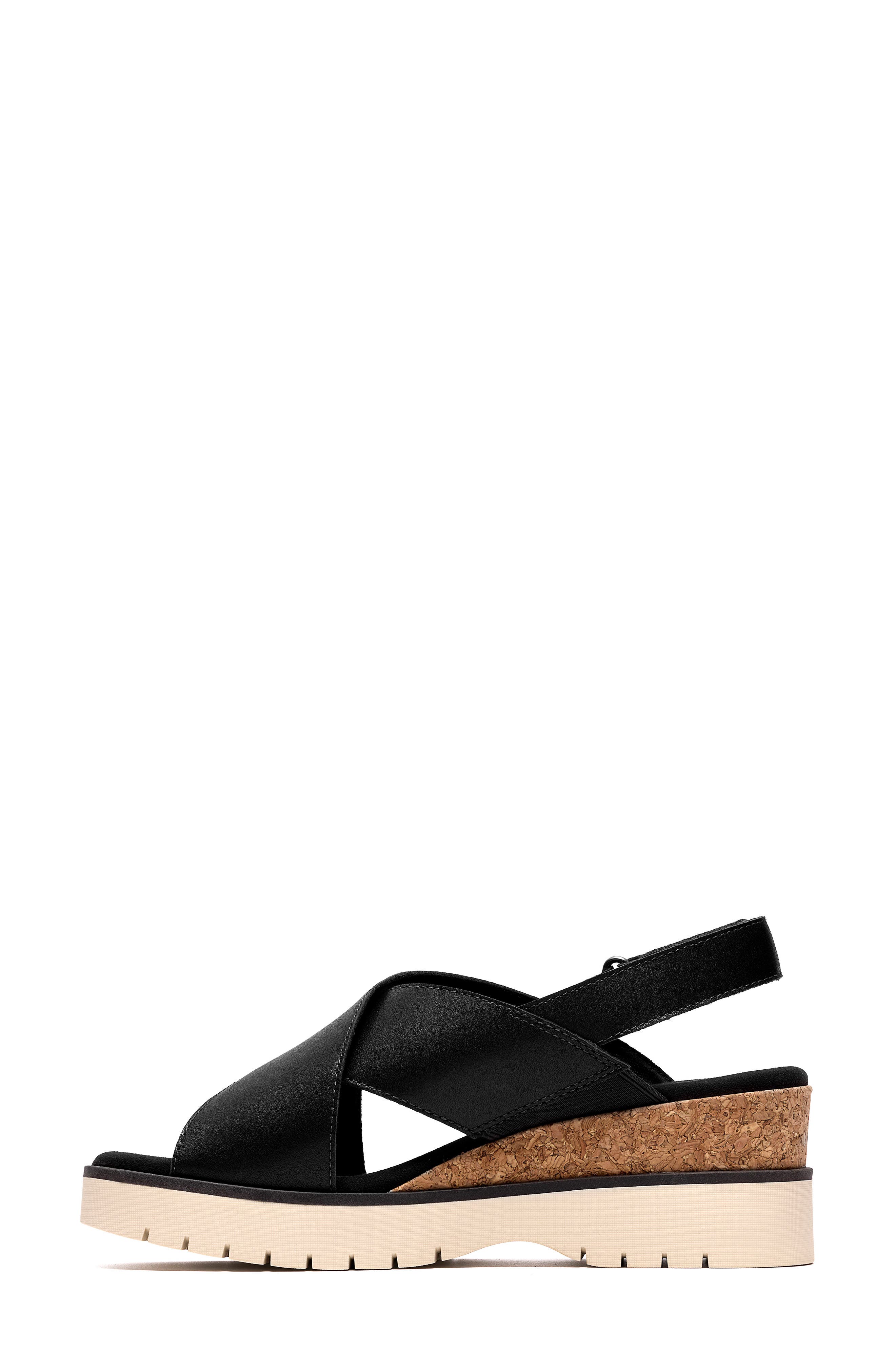 Clarks<sup>®</sup> Diaz Cross Strap Wedge Sandal, Alternate, color, Black Leather
