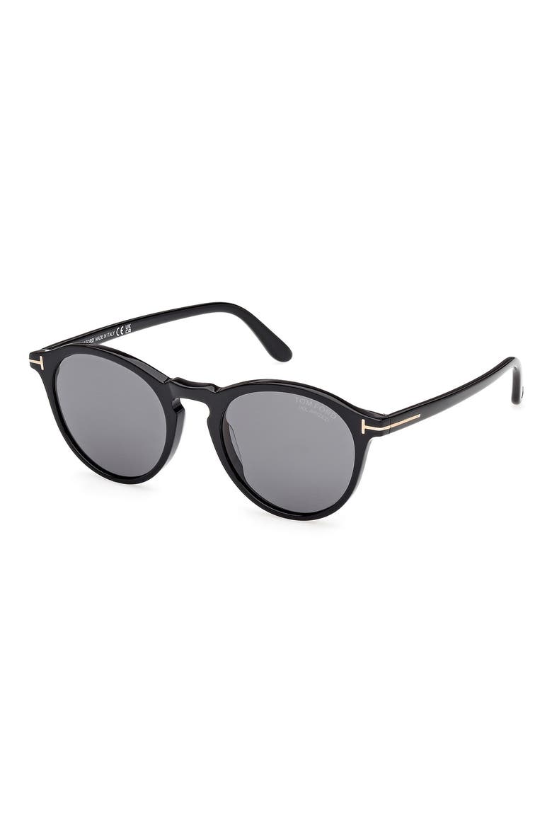 52mm Polarized Round Sunglasses, Alternate, color, SHINY BLACK / SMOKE POLARIZED