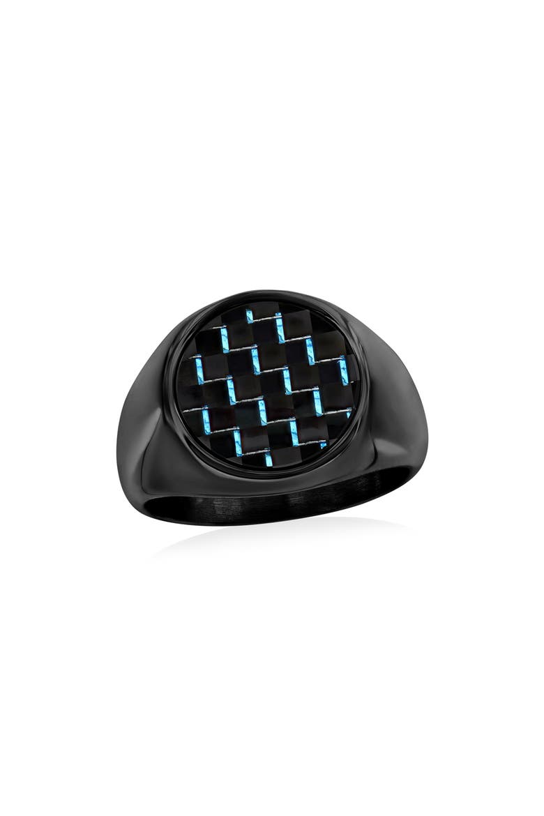 Men's Carbon Fiber Signet Ring, Main, color, BLACK