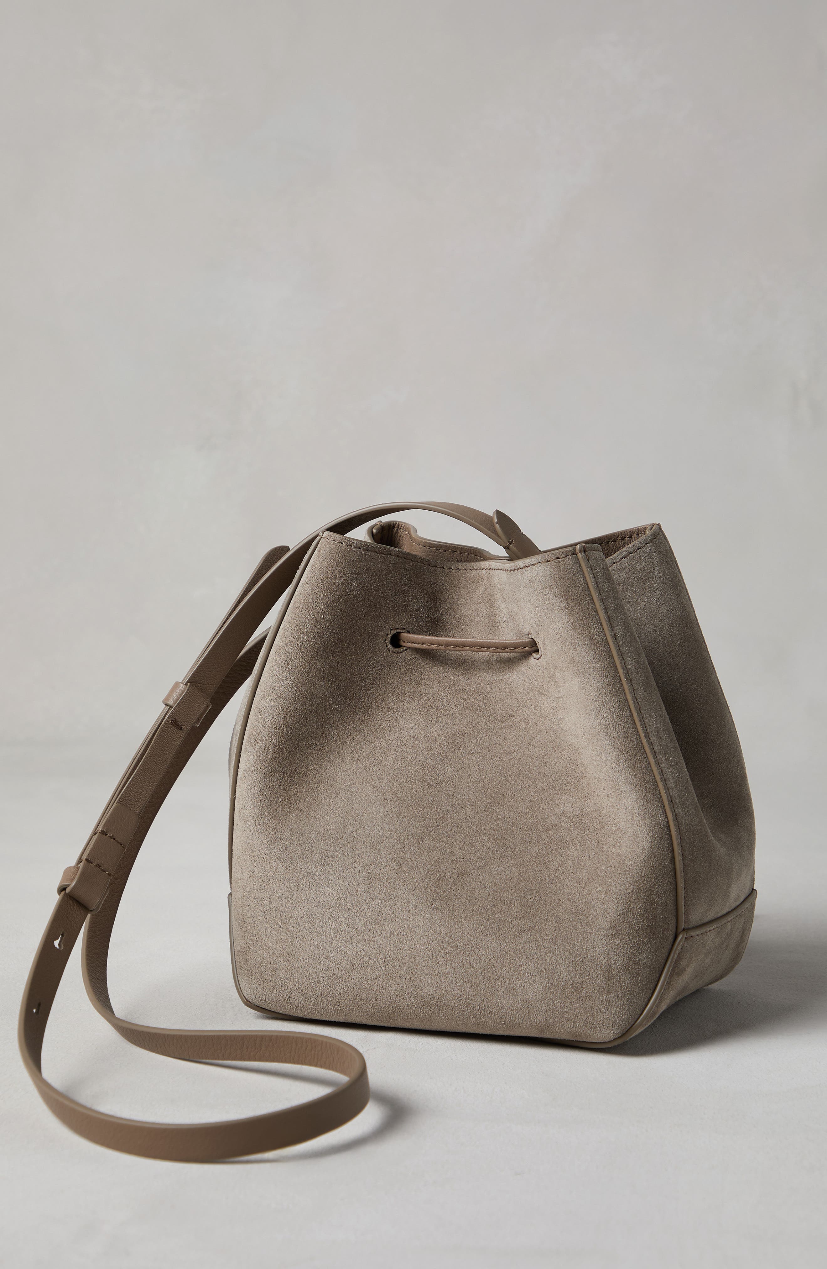 Brunello Cucinelli Suede bucket bag with monili, Alternate, color, 