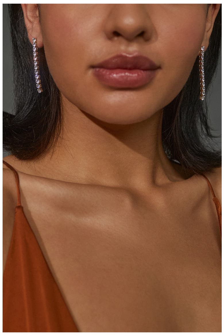 Tennis Cubic Zirconia Linear Drop Earrings, Alternate, color, GOLD