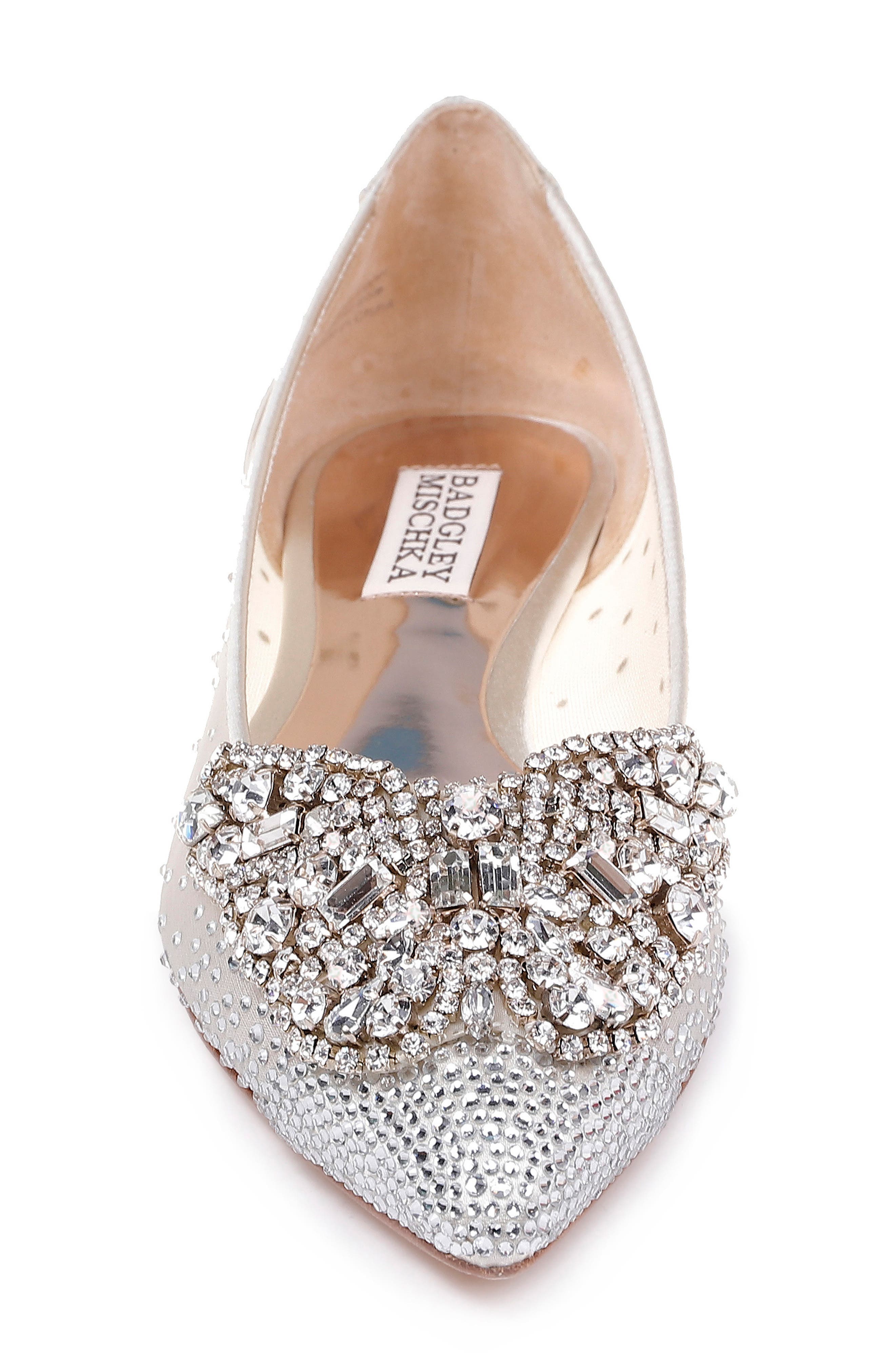 Quinn Embellished Pointed Toe Flat, Alternate, color, IVORY SATIN/ MESH