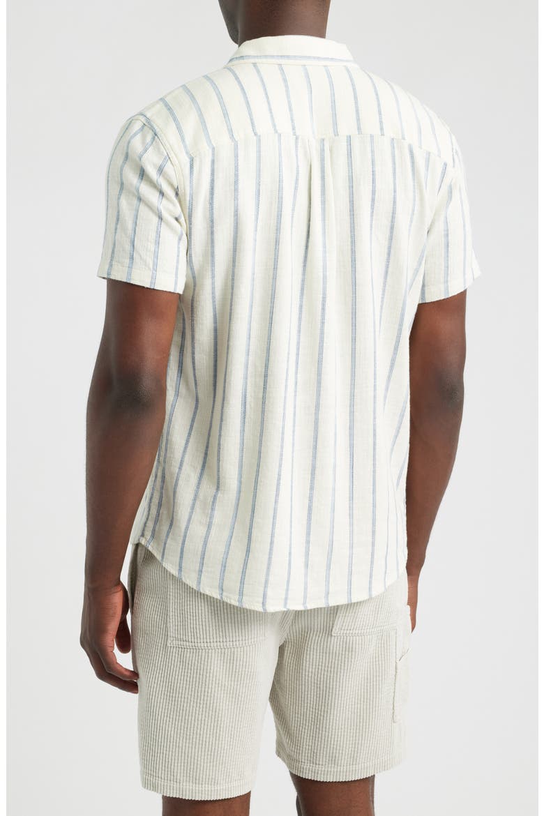 Classic Stretch Selvage Short Sleeve Button Up Shirt, Alternate, color, NATURAL/ NAVY STRIPE