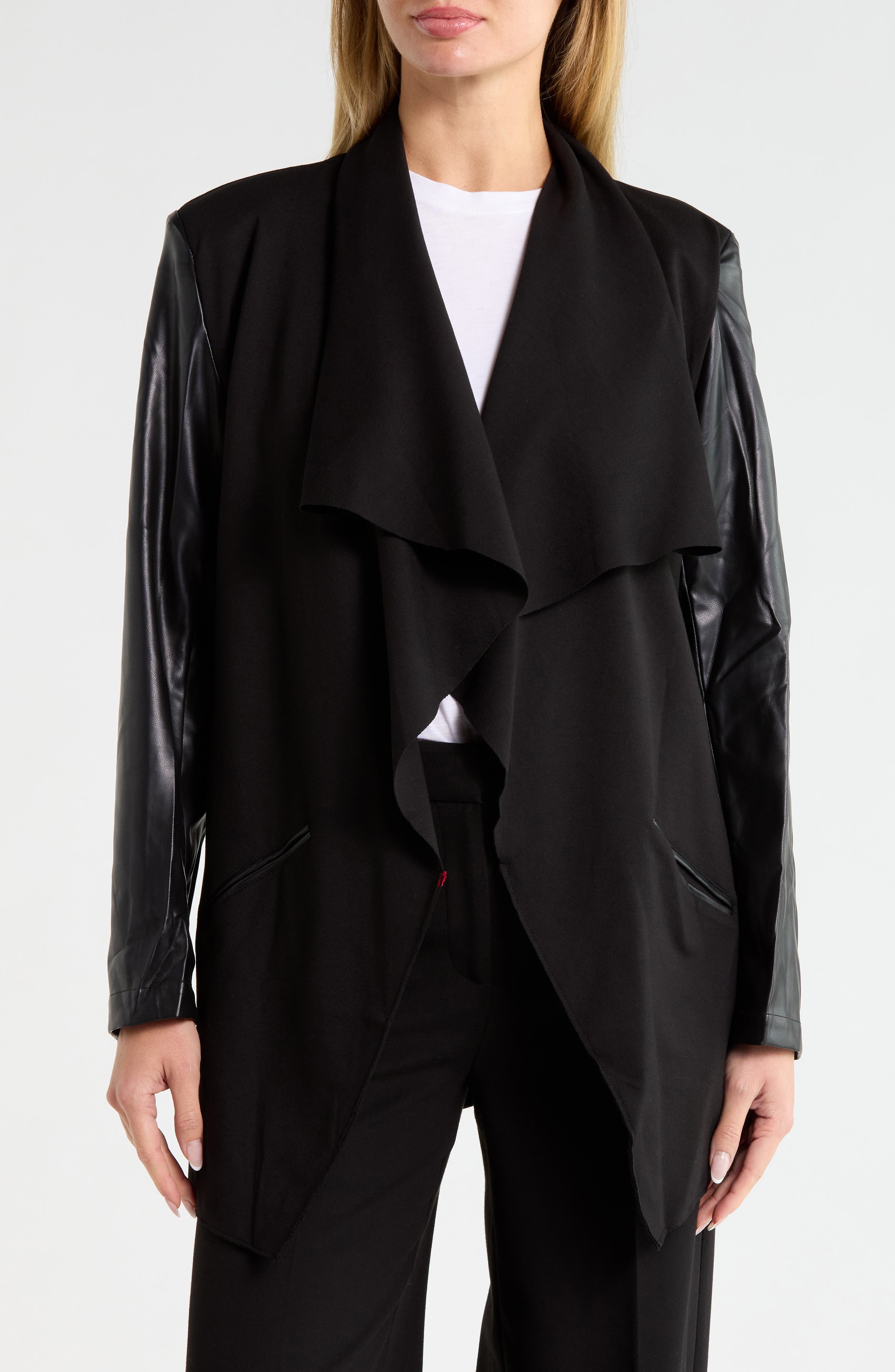 Faux Leather Sleeve Ponte Jacket