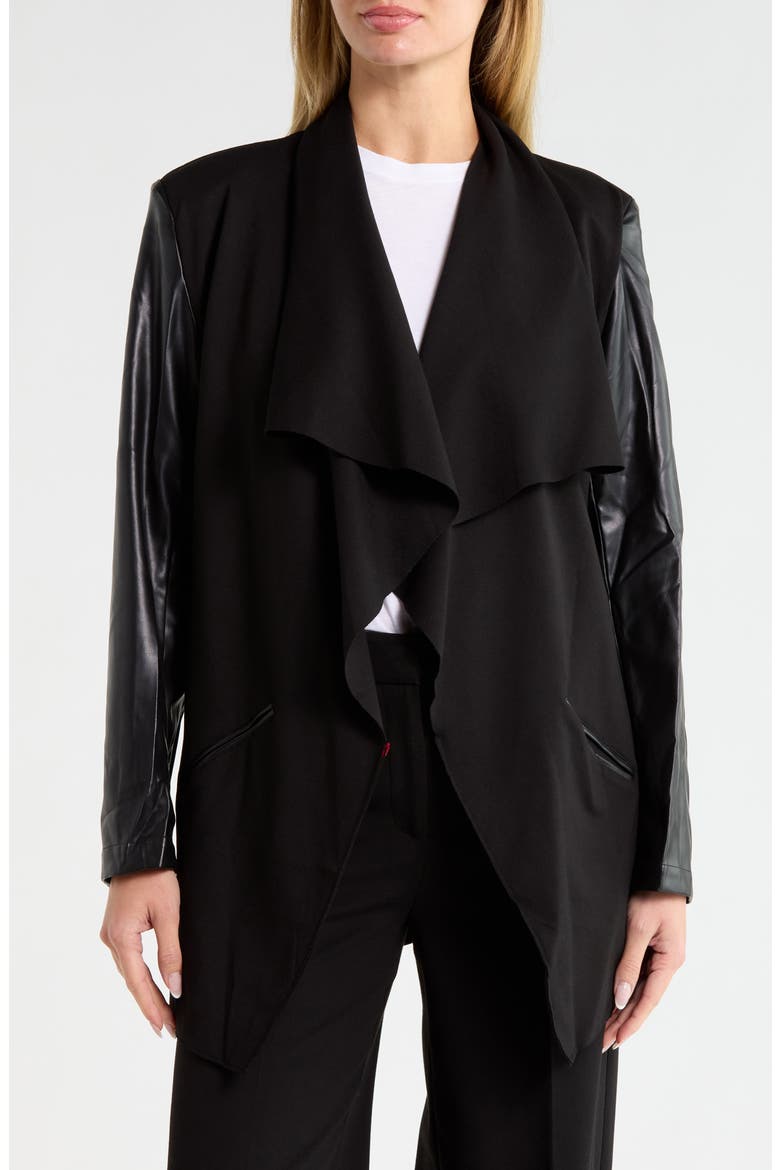 Faux Leather Sleeve Ponte Jacket, Main, color, BLACK