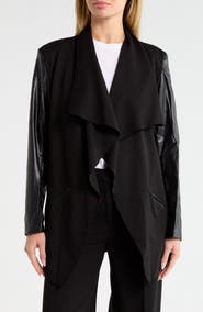PATRIZIA LUCA Faux Leather Sleeve Ponte Jacket