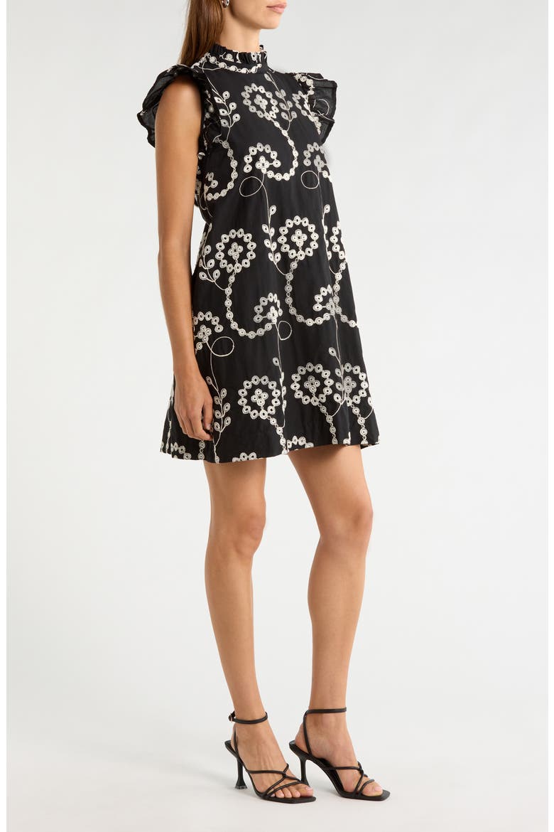 Rindy Eyelet Shift Minidress, Alternate, color, BLACK-WHITE