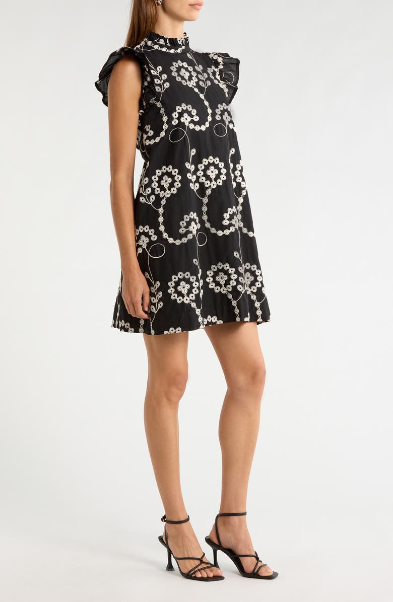 SUGARLIPS Rindy Eyelet Shift Minidress, Alternate, color, Black-White