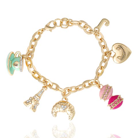 Paris Travel Charm Bracelet, Macaron, Croissant