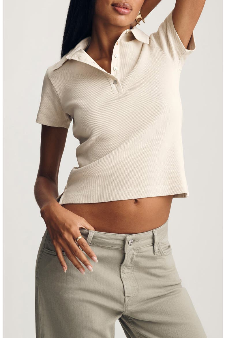 Crop Stretch Cotton Rib Polo T-Shirt, Main, color, OYSTER GRAY