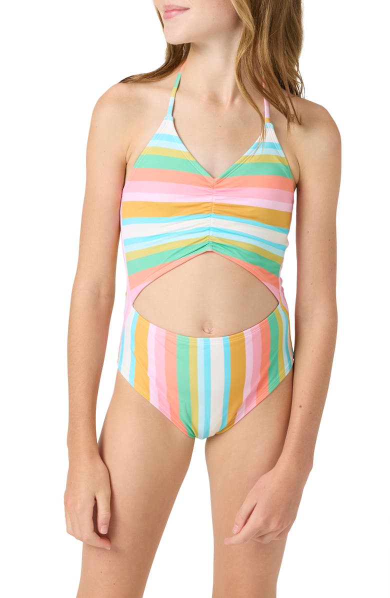 O'Neill Kids' Low Tide Cinched Cutout One-Piece Swimsuit, Main, color, 