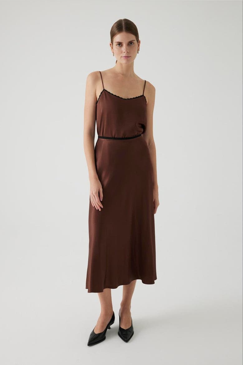 Satin Midi Skirt, Alternate, color, BROWN