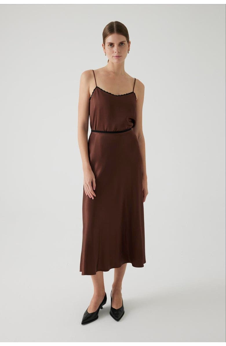 Exquise Satin Midi Skirt, Alternate, color, Brown