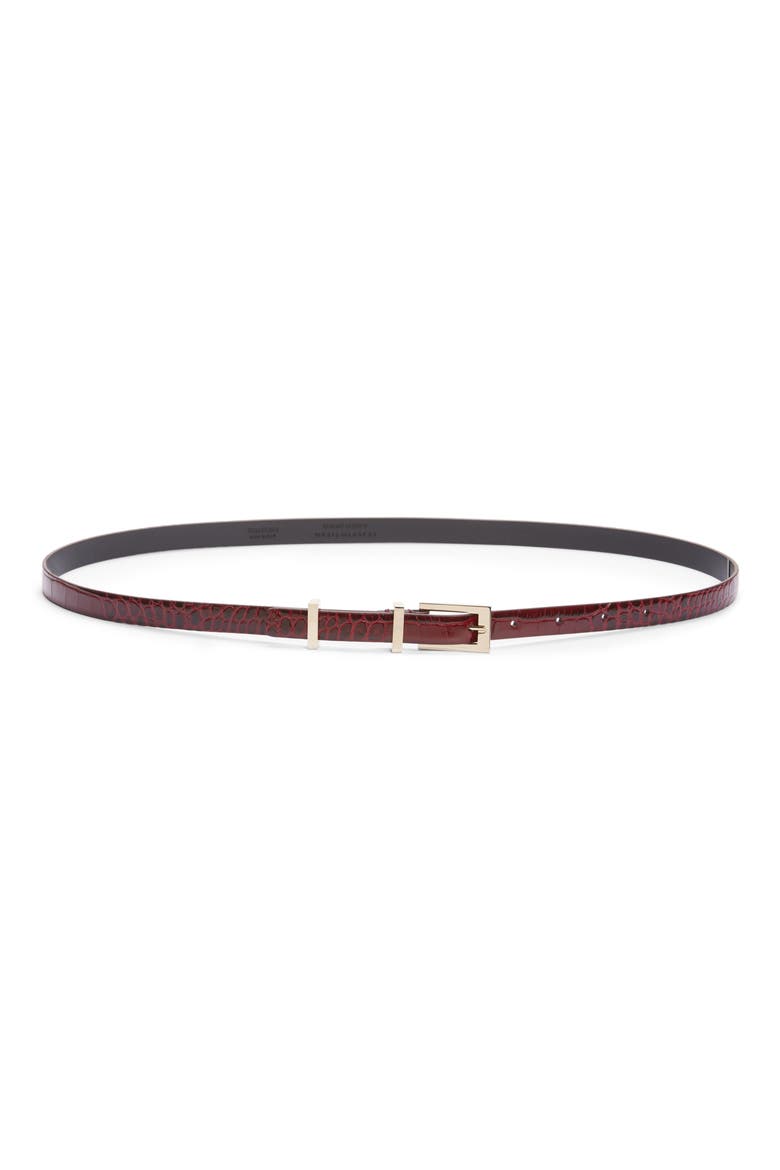 Croc Embossed Patent Leather Skinny Belt, Main, color, 1R008 RUBY RED
