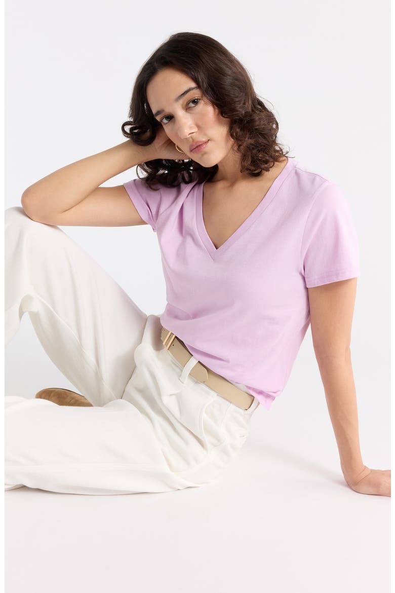 V-Neck Cotton T-Shirt, Alternate, color, PURPLE TRELLIS