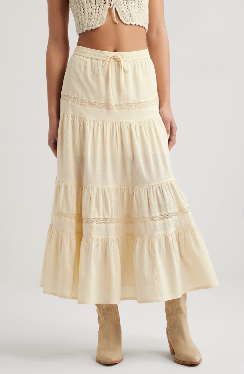 BP. Tiered Cotton Maxi Skirt, Main, color, Ivory Gleam