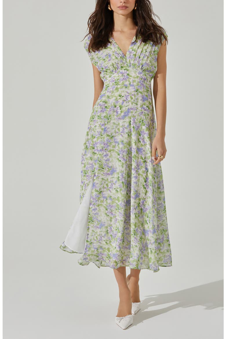 Floral Pleated Bodice Midi Dress, Alternate, color, GREEN LAVE