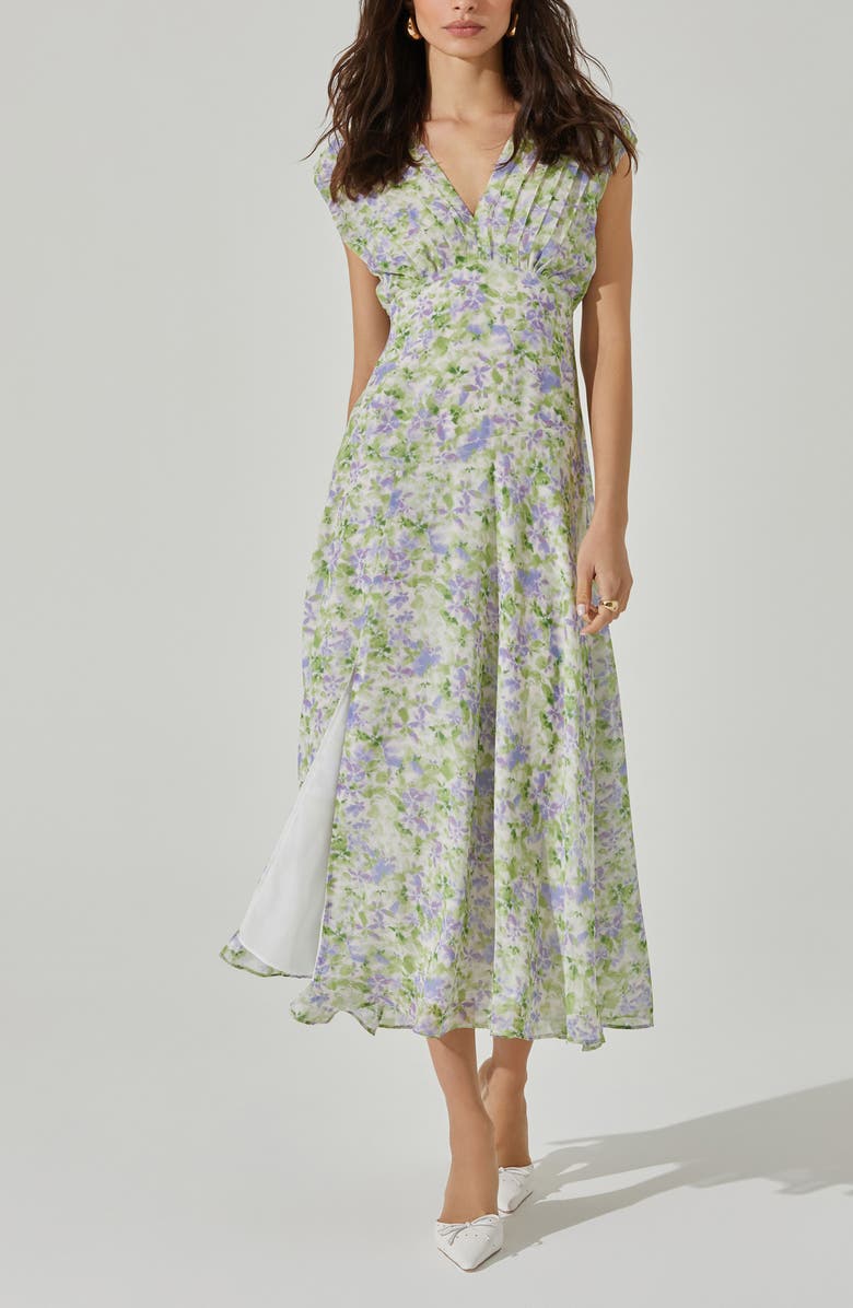 ASTR the Label Floral Pleated Bodice Midi Dress, Alternate, color, Green Lave