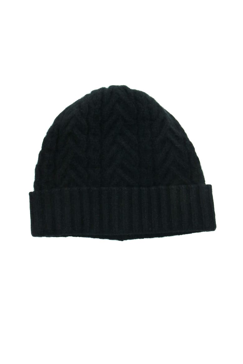 Cashmere beanie in fancy stitch, Main, color, BLACK