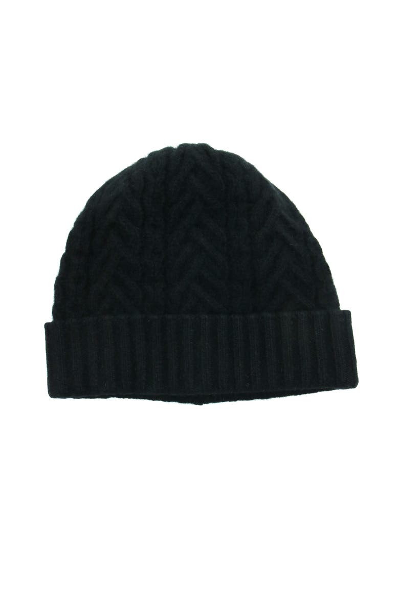 Portolano Cashmere beanie in fancy stitch, Main, color, Black