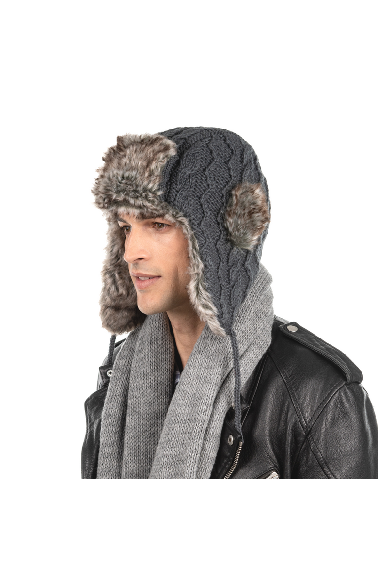 Nirvanna Designs Cable Knit Russian Hat w/ Faux Fur, Alternate, color, Black
