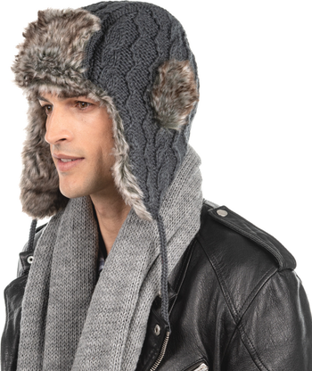 Cable Knit Russian Hat w/ Faux Fur