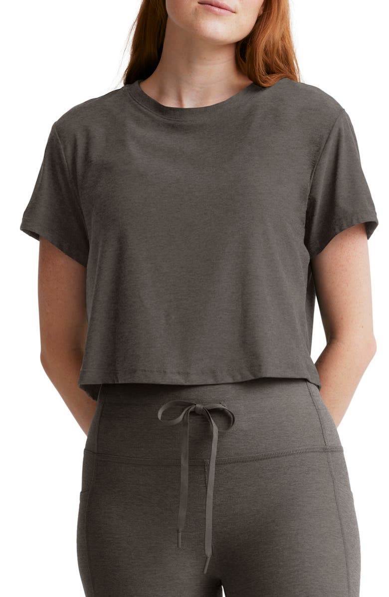 Beyond Yoga Featherweight Supreme Crop T-Shirt, Main, color, True Gray Heather
