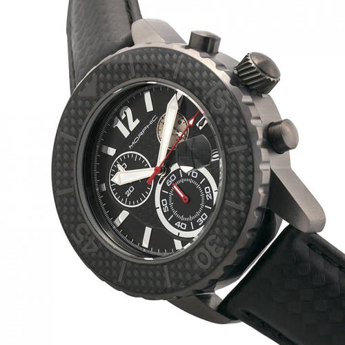 Morphic M51 Series Chronograph Leather-band Watch W/date In Gunmetal/grey