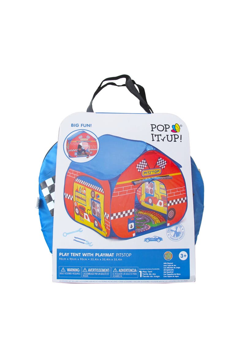 Pop It Up Pit Stop Tent With Race Mat Playhouse, Red, Alternate, color, Multicolored