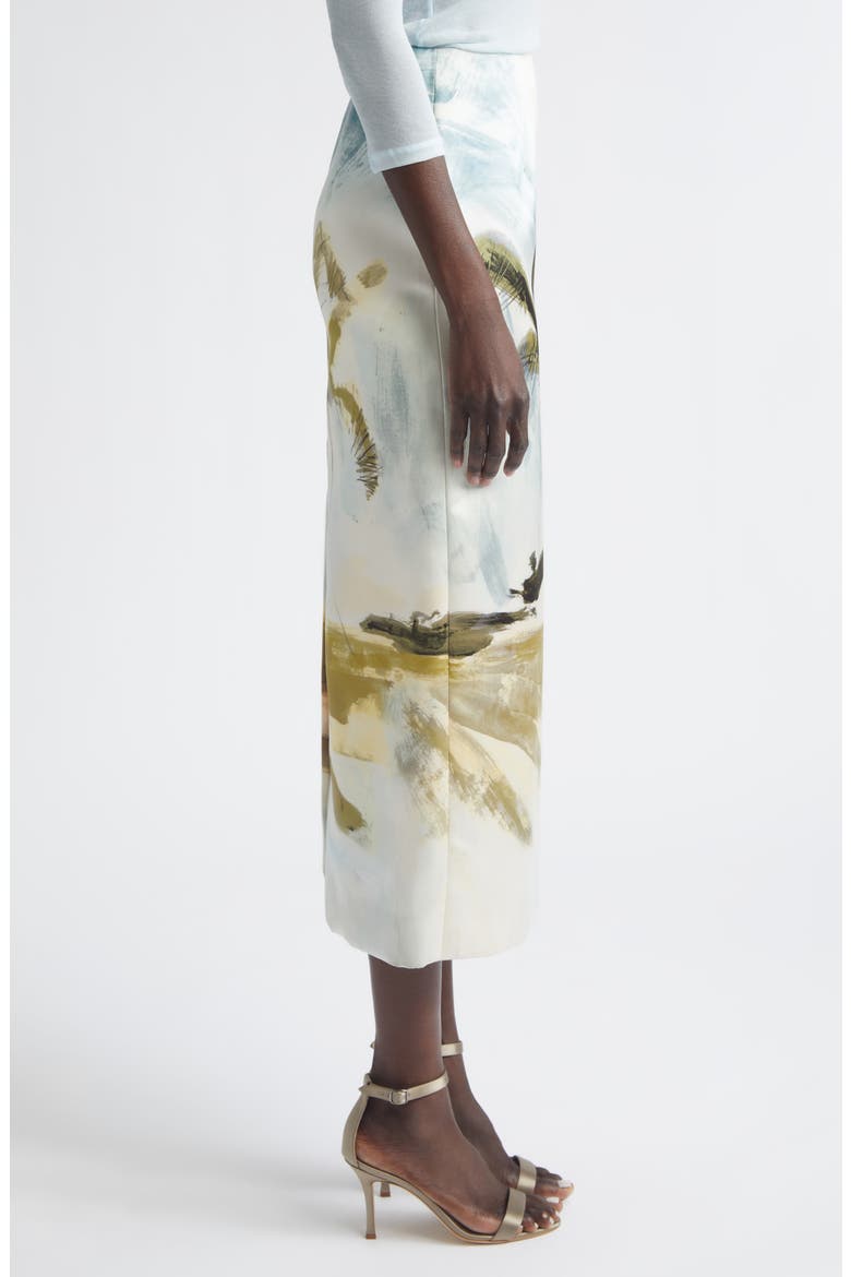 Dominican Landscape Satin Pencil Skirt, Alternate, color, BLUE GREEN MULTI