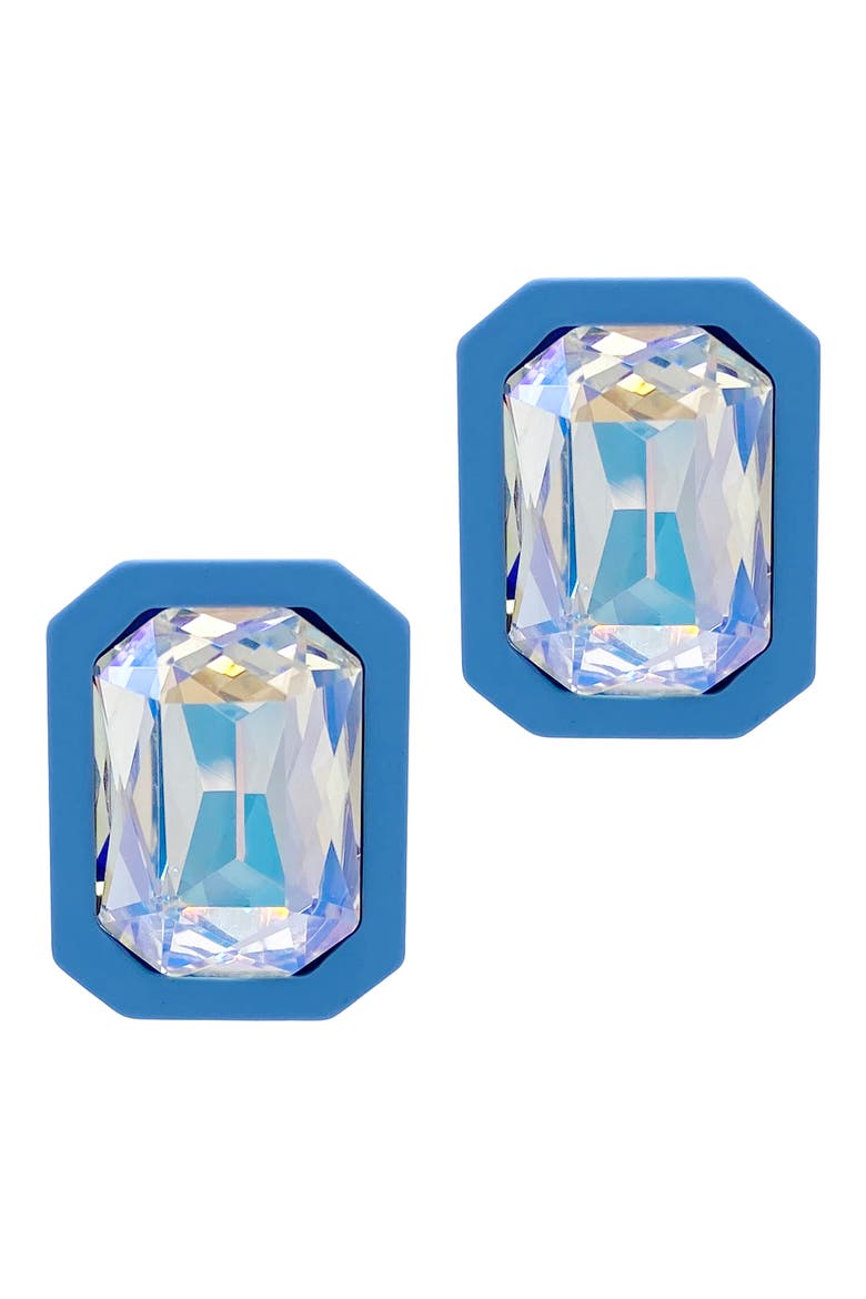 Halo Crystal Stud Earrings, Main, color, BLUE